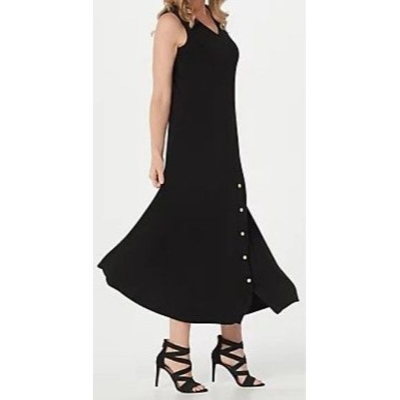 Susan Graver Regular Solid Liquid Knit Maxi Dress A374129 Black 1X - Picture 1 of 1